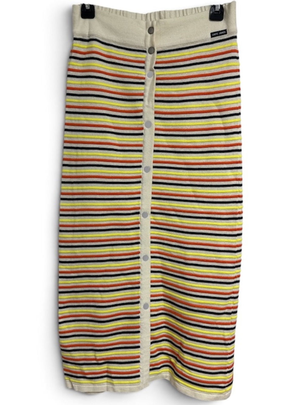 Saint James Striped Button-Front Knit Midi Skirt in Cream and Multi